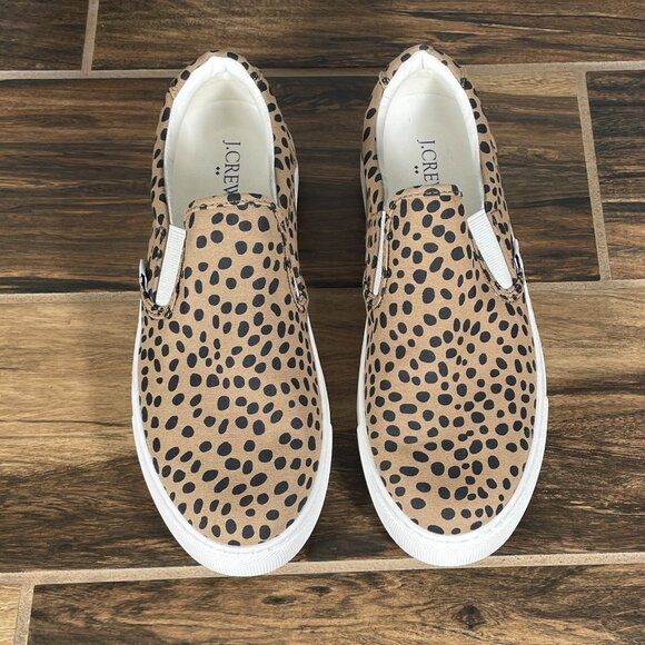 J.CREW Factory Road Trip Womens 8.5 Shoes Cheetah Printed Canvas Slip On Sneaker - Picture 11 of 13